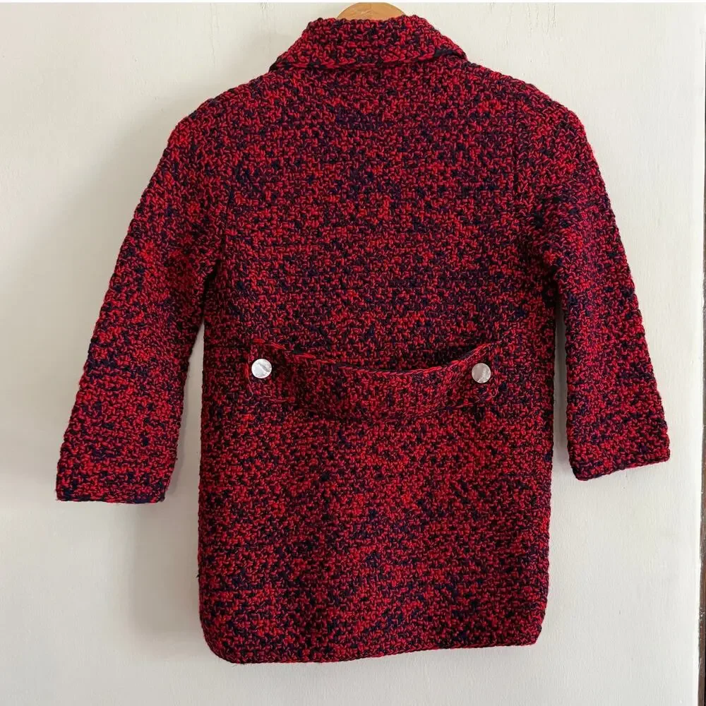 Vintage Handmade Kids Wool Hand Knit Crochet Peacoat style jacket \ Size Small